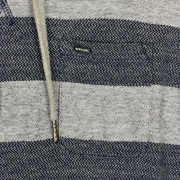 RIP CURL Long Sleeve Hoodie Sweatshirt Mens M Blue Striped‎ Pouch Pocket Relaxed - Picture 4 of 11